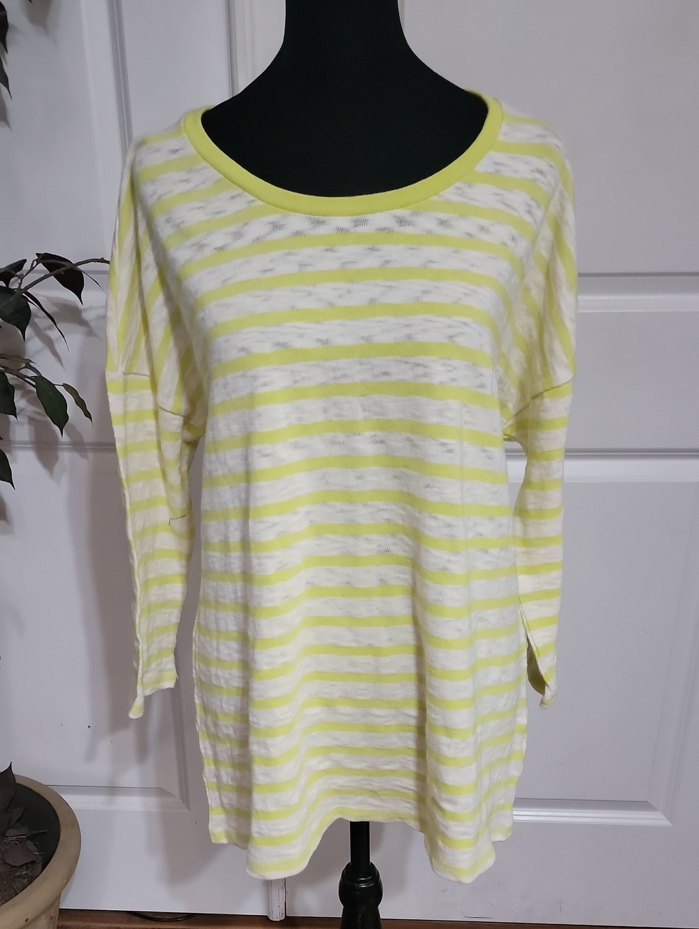 Sonoma Lime Green and White Striped Scoop Neck Long Sleeve Top